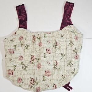 PrettyGarbage Floral Corset Top Large Y2K Velvet Straps Peasant Cottage Festival